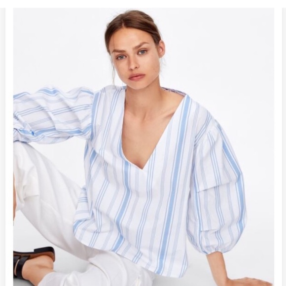 Zara Tops - Zara blue and white striped shirt